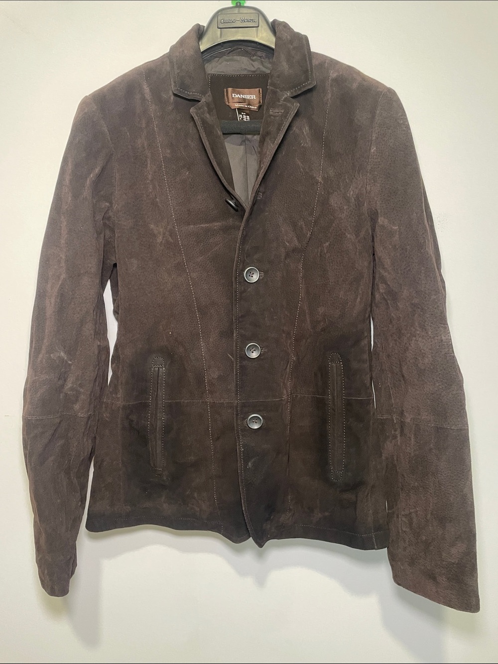 DANIER Jacket Dark Brown Suede Button-Front Shirt Coat with Pockets
